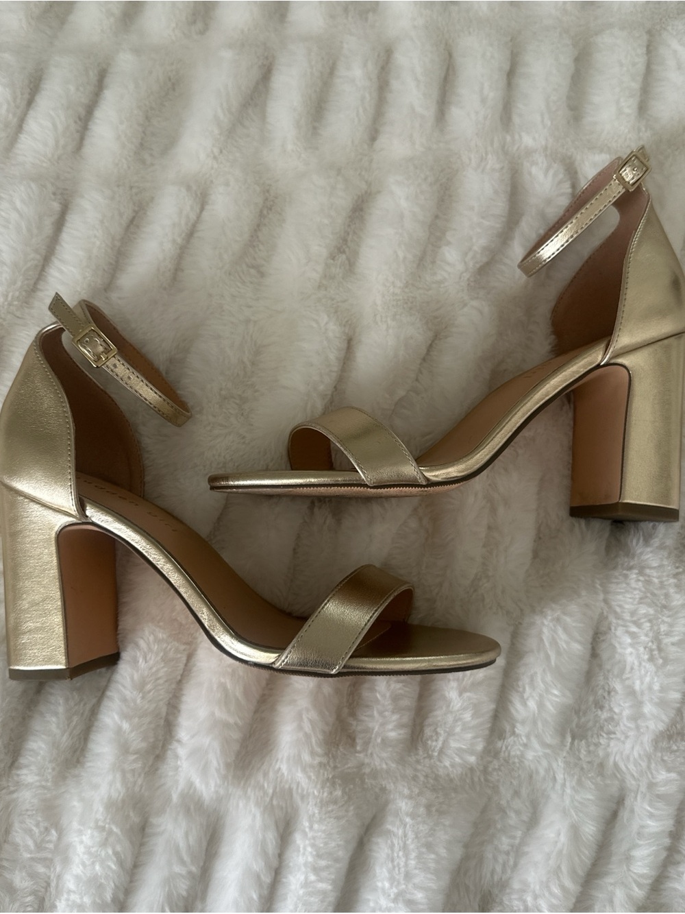 Madden Girl Metallic Gold Block Heel Ankle-Strap Sandals